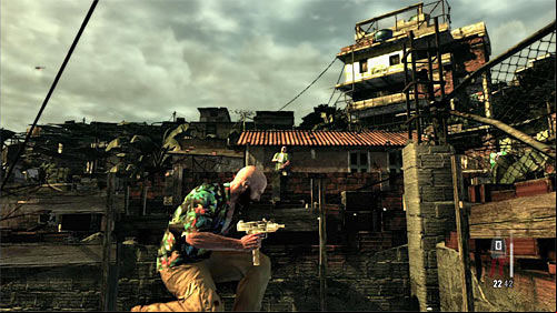 After reaching one of the higher balconies, prepare to another attack of the bandits who will appear on your left (screen) - Chapter VII - p. 5 - Walkthrough - Max Payne 3 Game Guide & Walkthrough