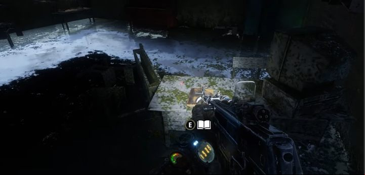 The second note is in a flooded building - it lies near the bench - Metro Exodus Sams Story: Diary notes - list - Secrets - Metro Exodus Guide