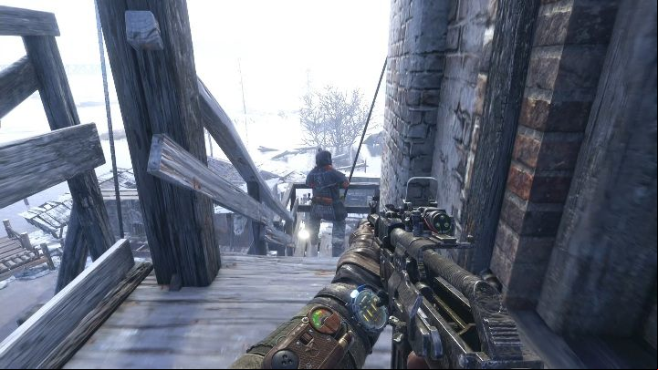 Another opponent stands a bit farther, also eliminate him - Metro Exodus: Escaping the Church - walkthrough - Volga - Metro Exodus Guide