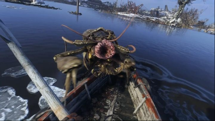 Regardless of the variant, sail away from the church by boat - Metro Exodus: Escaping the Church - walkthrough - Volga - Metro Exodus Guide