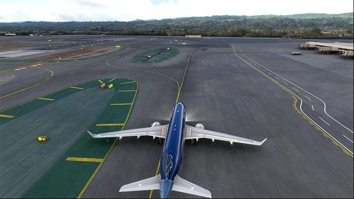 If you dont have an airport chart or you dont know where to go, you can use the external view by clicking the END key - Microsoft Flight Simulator: Taxiing and take-off of a enger aircraft - Example flight - Microsoft Flight Simulator 2020 Guide