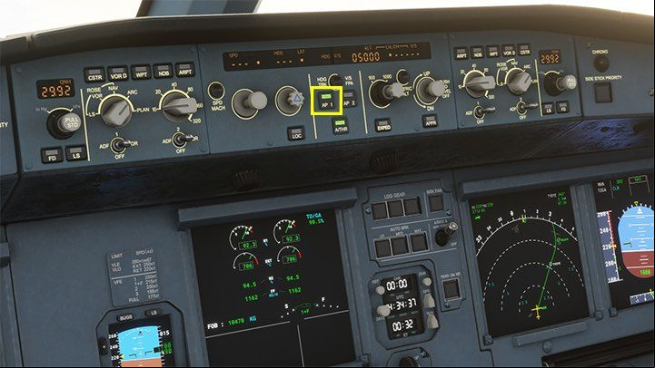 Turn on the autopilot with the button AP1 - Microsoft Flight Simulator: Taxiing and take-off of a enger aircraft - Example flight - Microsoft Flight Simulator 2020 Guide