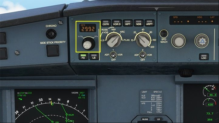 The next step is altimeter pressure adjustment to local conditions - either the B key, or more realistically - a knob on the instrument according to indications of METAR weather data or message from the tower - Microsoft Flight Simulator: ILS landing - enger aircraft - Example flight - Microsoft Flight Simulator 2020 Guide