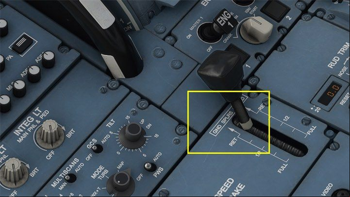 Behind the throttle, position the brake lever all the way up to prepare the spoilers (GND SPLRS) - Microsoft Flight Simulator: ILS landing - enger aircraft - Example flight - Microsoft Flight Simulator 2020 Guide