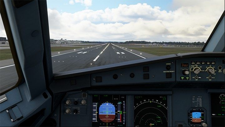 Just above the runway, when the computer reports the altitude of 20 feet, turn the throttle back to idle position - Microsoft Flight Simulator: ILS landing - enger aircraft - Example flight - Microsoft Flight Simulator 2020 Guide