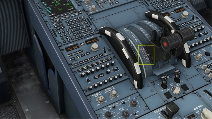 When the aircraft is on the runway, set the throttles to reverse, that is, the red box marked as REV - Microsoft Flight Simulator: ILS landing - enger aircraft - Example flight - Microsoft Flight Simulator 2020 Guide