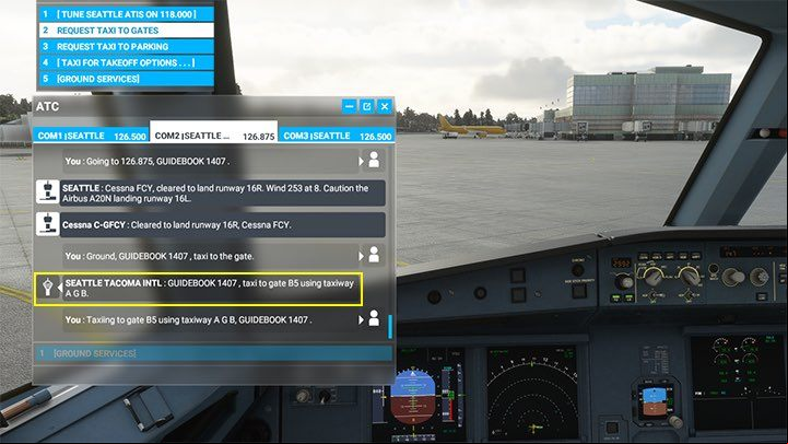 Optionally, you can ask the controller to designate a parking space and taxiways, but without an airport map, finding them can be difficult - Microsoft Flight Simulator: ILS landing - enger aircraft - Example flight - Microsoft Flight Simulator 2020 Guide