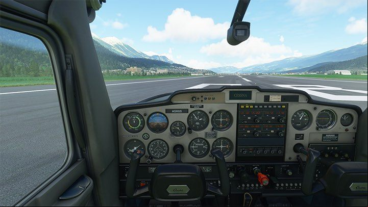As soon as it moves, the plane turns to the left, towards the grass. - Microsoft Flight Simulator: Take-off - Flying school - Microsoft Flight Simulator 2020 Guide