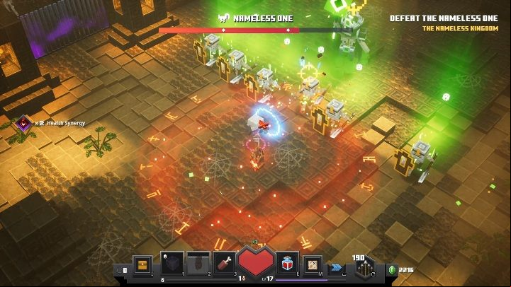 Nameless One summons lots of opponents - use them to charge abilities which require souls - Minecraft Dungeons: Nameless One boss fight walkthrough - Bosses - Minecraft Dungeons Guide