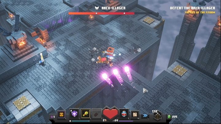 Another attack of Arch-Illager are three pink projectiles - Minecraft Dungeons: Arch-Illager boss fight walkthrough - Bosses - Minecraft Dungeons Guide