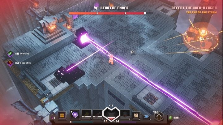 The penultimate attack of the boss are laser turrets - Minecraft Dungeons: Arch-Illager boss fight walkthrough - Bosses - Minecraft Dungeons Guide