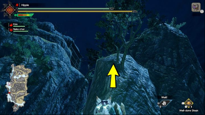 The tenth Old Message is located on a hill near the waterfall - Monster Hunter Rise: Old Messages - Shrine Ruins, collectibles, map - Temple Ruins - Monster Hunter Rise Guide