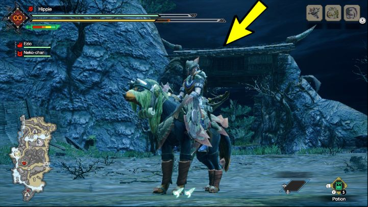 Snow-faced Fox will sit on the roof of the gate - Monster Hunter Rise: Snow-faced Fox - how to find? - Fighting & Hunting - Monster Hunter Rise Guide