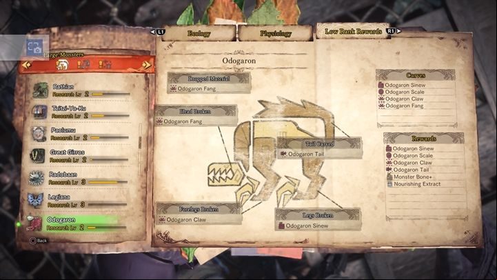 Monsters material - Odogaron - tactics, resistance & weak points - Large Monsters - Monster Hunter World Game Guide