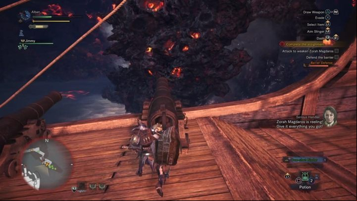 Load the cannons and fire at the beast. - The battle with Zorah Magdaros - combat, tactics & how to defeat - End Game - Monster Hunter World Game Guide