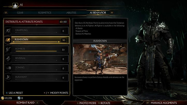 Under this tab, you can specify how your bot will behave when fighting - How to create an AI bot in Mortal Kombat 11? - Basics - Mortal Kombat 11 Guide and Tips