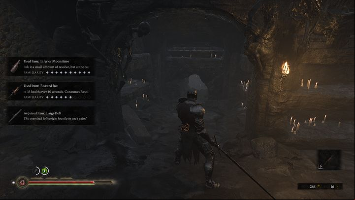 There is a hole on the right, walk through it and you will find a Petrified Winterglass and another inscription - Mortal Shell: Crypt of Martyrs walkthrough - Walkthrough - Mortal Shell Guide, Walkthrough