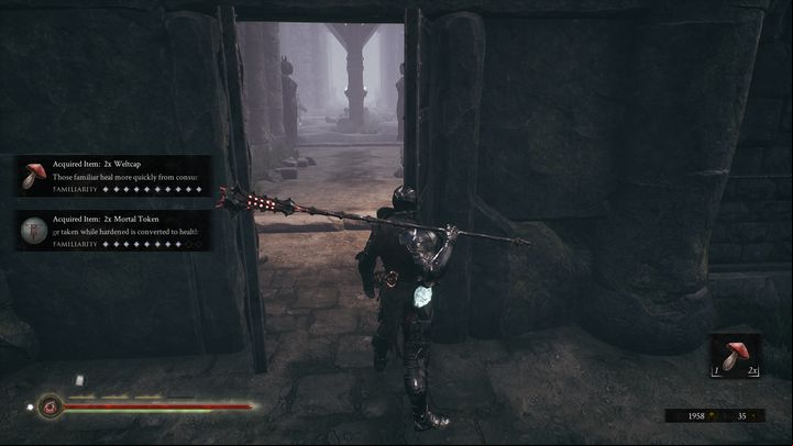 The door on the right leads to an earlier location with two enemies using two-handed swords - Mortal Shell: Shrine of Ash walkthrough - Walkthrough - Mortal Shell Guide, Walkthrough