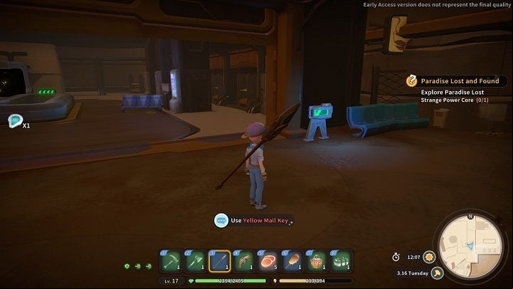 Walk across the makeshift bridges and use the Yellow Mall Key to enter the room - My Time at Sandrock: Paradise Lost and Found - walkthrough - Main missions - My Time at Sandrock Guide, Walkthrough