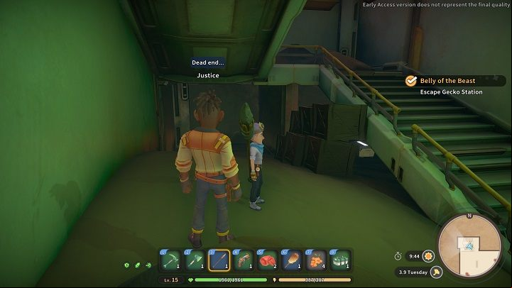 Run down, smash the crates by the stairs, and you will find a hidden Fluorite - My Time at Sandrock: Belly of the Beast - walkthrough - Main missions - My Time at Sandrock Guide, Walkthrough