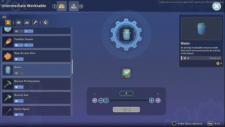 Water can be crafted at the Worktable using Dew - My Time at Sandrock: Water - how to get more? - FAQ - My Time at Sandrock Guide, Walkthrough