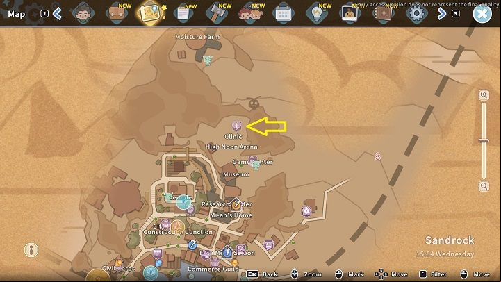 The quest is to visit the Medicine Stall located right next to the Clinic - My Time at Sandrock: Taste of Your Own Medicine - walkthrough - Side missions - My Time at Sandrock Guide, Walkthrough
