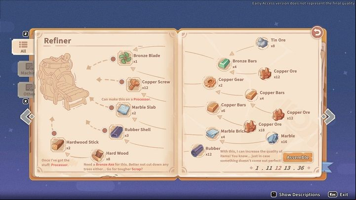You need the following materials to build the Refiner - My Time at Sandrock: Items - how to upgrade? - FAQ - My Time at Sandrock Guide, Walkthrough