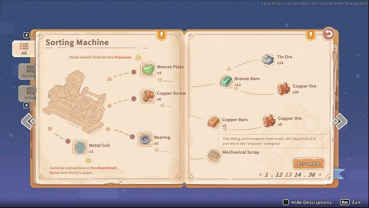 Approach the Assemby Station and select the Sorting Machine diagram - My Time at Sandrock: Keep on Rockin - walkthrough - Main missions - My Time at Sandrock Guide, Walkthrough