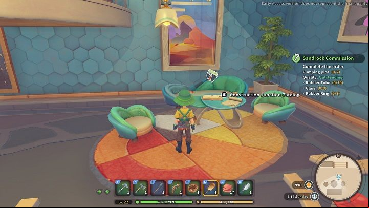 To utilize its potential, you need to interact with a special table in the middle of the building - My Time at Sandrock: Construction Junction - Basics - My Time at Sandrock Guide, Walkthrough