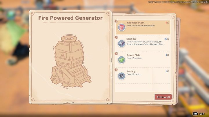 Before you can build the Fire Powered Generator, you need to go to the Research Center to have Qi invent the diagram of the device for you - My Time at Sandrock: Fire Powered Generator - how to build? - FAQ - My Time at Sandrock Guide, Walkthrough