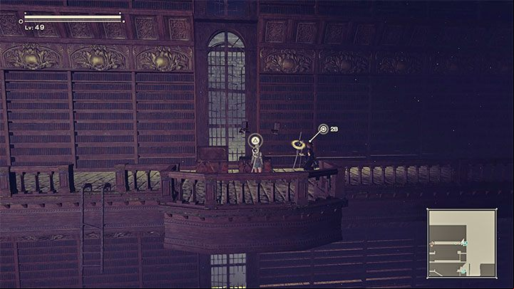 You will reach the top level of the library and you can search the area for the locked chest that requires 9S to hack it - NieR Automata: Chapter 6, Route B - walkthrough - Route B - NieR Automata Guide