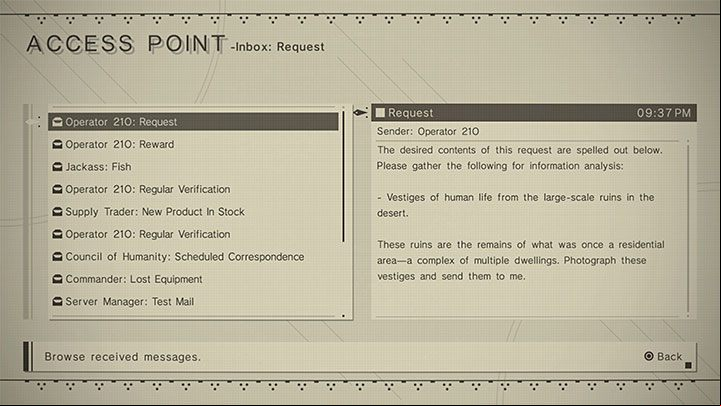 Quest giver: Operator 21O - NieR Automata: Bunker - walkthrough, side missions - Side missions - NieR Automata Guide