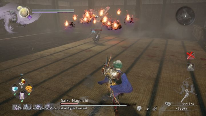 The Boss can also start floating in the air and perform various combos - NiOh 2: Saika Magoichi | Boss fight - Bosses - NiOh 2 Guide