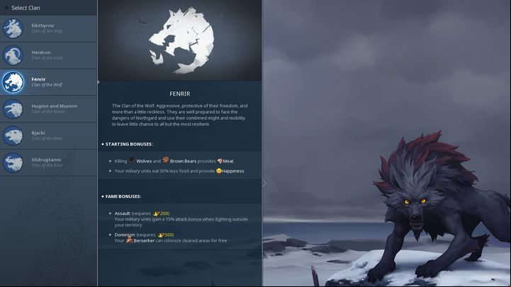 The Select Clan menu contains all the important data regarding each clan. - Which Clan is the best in Northgard? - FAQ - Northgard Game Game Guide