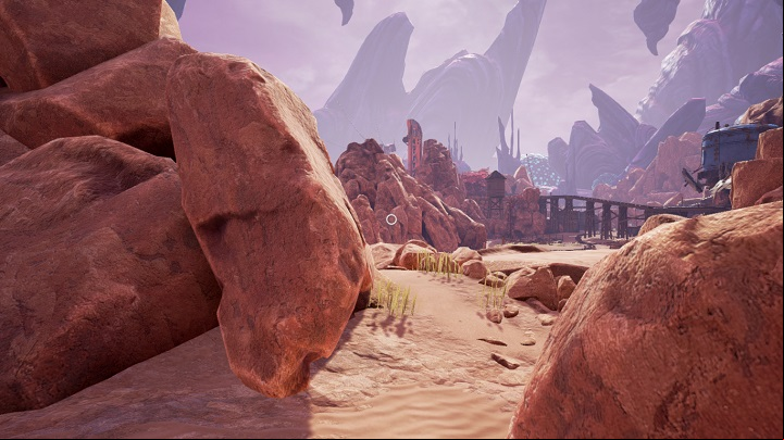 Once you cross the portal, you will see the above view - Scrapyard and Mayors House | Walkthrough - Walkthrough - Obduction Game Guide