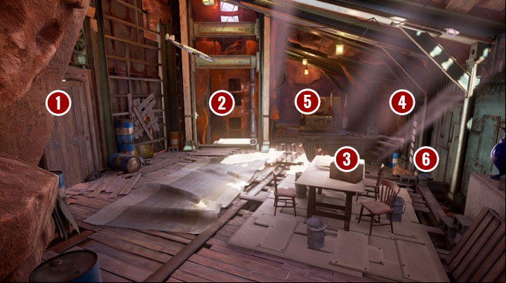 The above screenshot shows the inside of the mayors house - Scrapyard and Mayors House | Walkthrough - Walkthrough - Obduction Game Guide