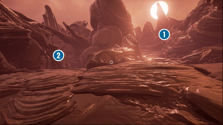 When you get past two big rock columns, you will see a junction on your left (visible on the screenshot) - Bridges, Maray tree and Mofang | Walkthrough - Walkthrough - Obduction Game Guide