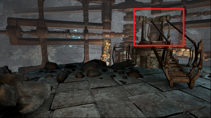 Notice, that once the mechanism has been enabled, the object marked on the screenshot has changed - Kaptar | Walkthrough - Walkthrough - Obduction Game Guide