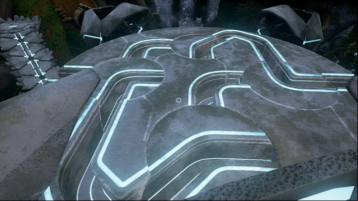 Press the button on the left side of the pillar three times - Establishing a path and powering the Capsule | Walkthrough - Walkthrough - Obduction Game Guide