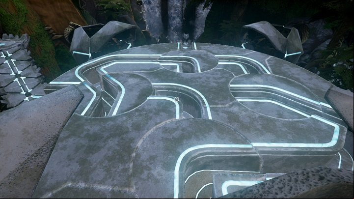 After interacting with the button on the column, the structure seen above moves 90 degrees clockwise - Maze and new shortcuts | Walkthrough - Walkthrough - Obduction Game Guide