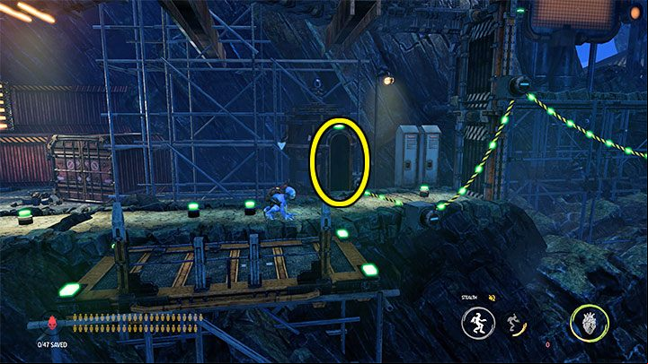 The elevator will transport us to Level 1 - Oddworld Soulstorm: Descent to Level 2, The Mines - guide, walkthrough description - 11: The Mines - Oddworld Soulstorm Guide