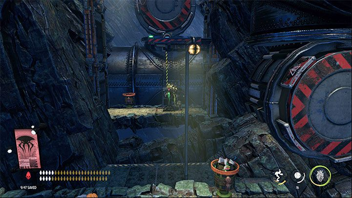 Soon we will reach some more inactive machines that are blocking further age - Oddworld Soulstorm: Descent to Level 2, The Mines - guide, walkthrough description - 11: The Mines - Oddworld Soulstorm Guide