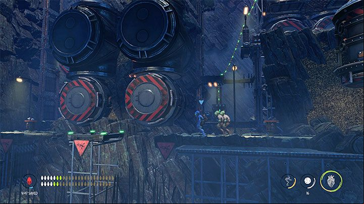 In one of the following areas there are 4 Mudocons to recruit - Oddworld Soulstorm: Descent to Level 2, The Mines - guide, walkthrough description - 11: The Mines - Oddworld Soulstorm Guide