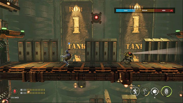 After using the control , go to the first location with lockers and a Slig patrolling this area - Oddworld Soulstorm: Reaching the Fueling Tower, Phat Station - walkthrough - 6: Phat Station - Oddworld Soulstorm Guide