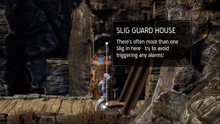 In some locations, a triggered alarm might summon reinforcements - this happens near guard stations similar to the one in the picture - Oddworld Soulstorm: Sneaking - Basics - Oddworld Soulstorm Guide