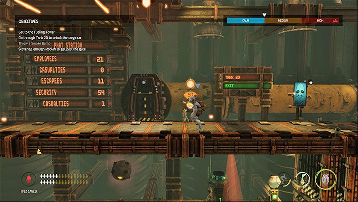 Abe will soon arrive at the new Moolah Gate and it will force a payment of 50 Moolah - Oddworld Soulstorm: Crossing Tank Row 2D, Phat Station - walkthrough - 6: Phat Station - Oddworld Soulstorm Guide