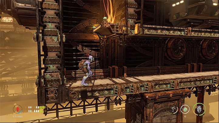 As you're exploring this area, it is worth looking around the long corridor from picture 1 - Oddworld Soulstorm: Going through Workzone 2, Feeco Depot - walkthrough - 14: Feeco Depot - Oddworld Soulstorm Guide