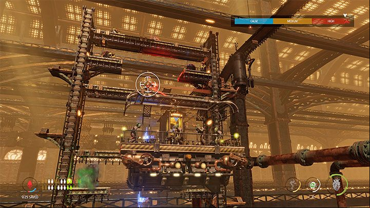 Return for the previously recruited Mudokons and reach the supply elevator with them - Oddworld Soulstorm: Going through Workzone 2, Feeco Depot - walkthrough - 14: Feeco Depot - Oddworld Soulstorm Guide