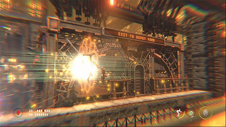 Reach the upper right path with the Mudokons and go to the right - Oddworld Soulstorm: Going through Workzone 2, Feeco Depot - walkthrough - 14: Feeco Depot - Oddworld Soulstorm Guide