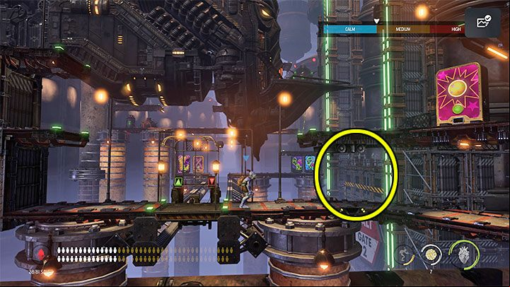 Abe can use the lower path marked in the picture after he reaches the working circle and opens the second gate, the latter of which is an obligatory mission objective - Oddworld Soulstorm: Opening the 3rd gate, Brewery - walkthrough - 16: Brewery - Oddworld Soulstorm Guide